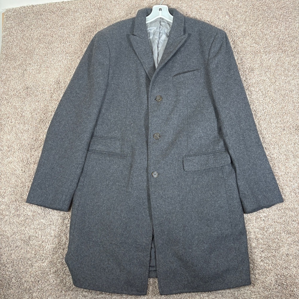 Banana Republic Mens Nova Fides Italian Wool Overcoat Charcoal Grey‎ Large L